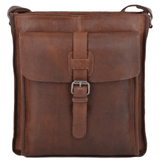 Mens 3 Pocket Medium Leather Messenger Bag Tan : 4552