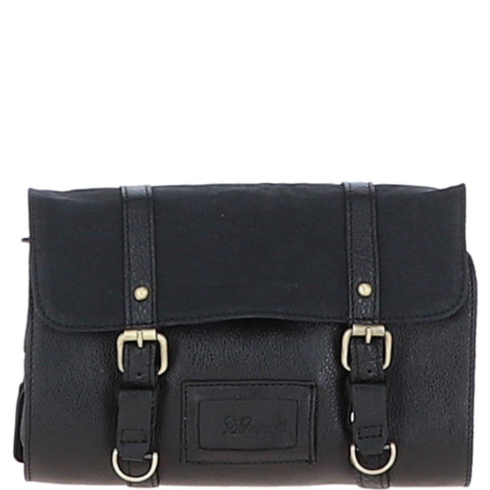 Mens Leather & Canvas Hanging Toiletry Bag Black : 7010