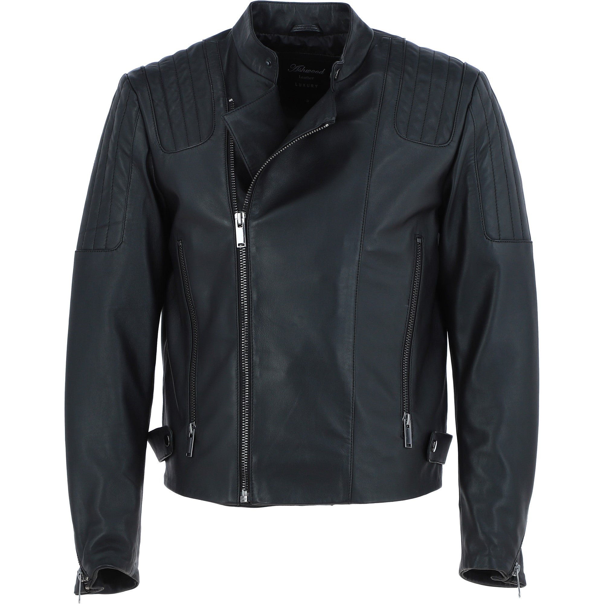 Ashwood Leather Vegetable Tanned Side Zip Biker Jacket - Black: AWM-1716