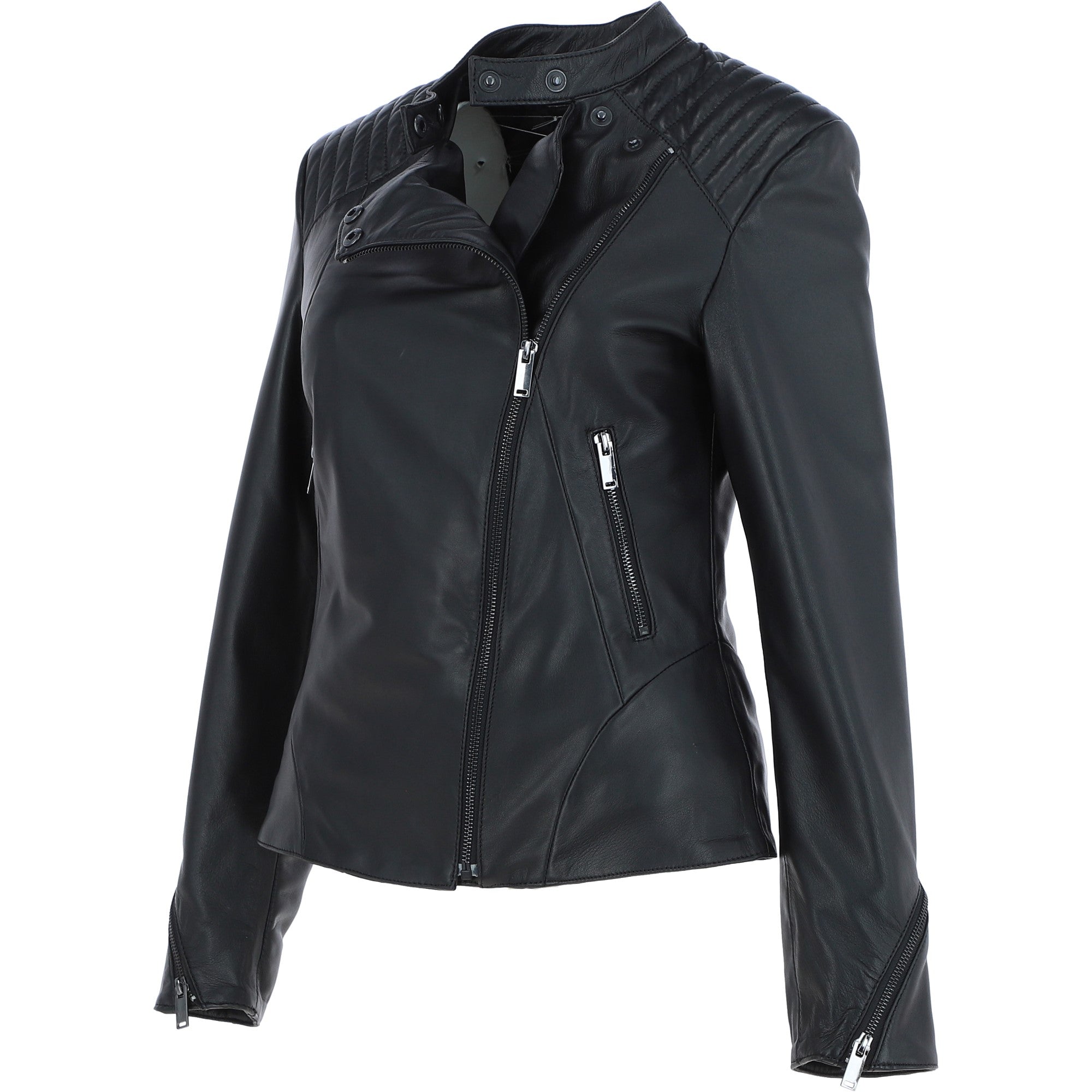 Ashwood Leather Vegetable Tanned Ladies Biker Jacket - Black: AWL-101
