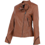 Ashwood Leather Vegetable Tanned Ladies Biker Jacket - Tan: AWL-101