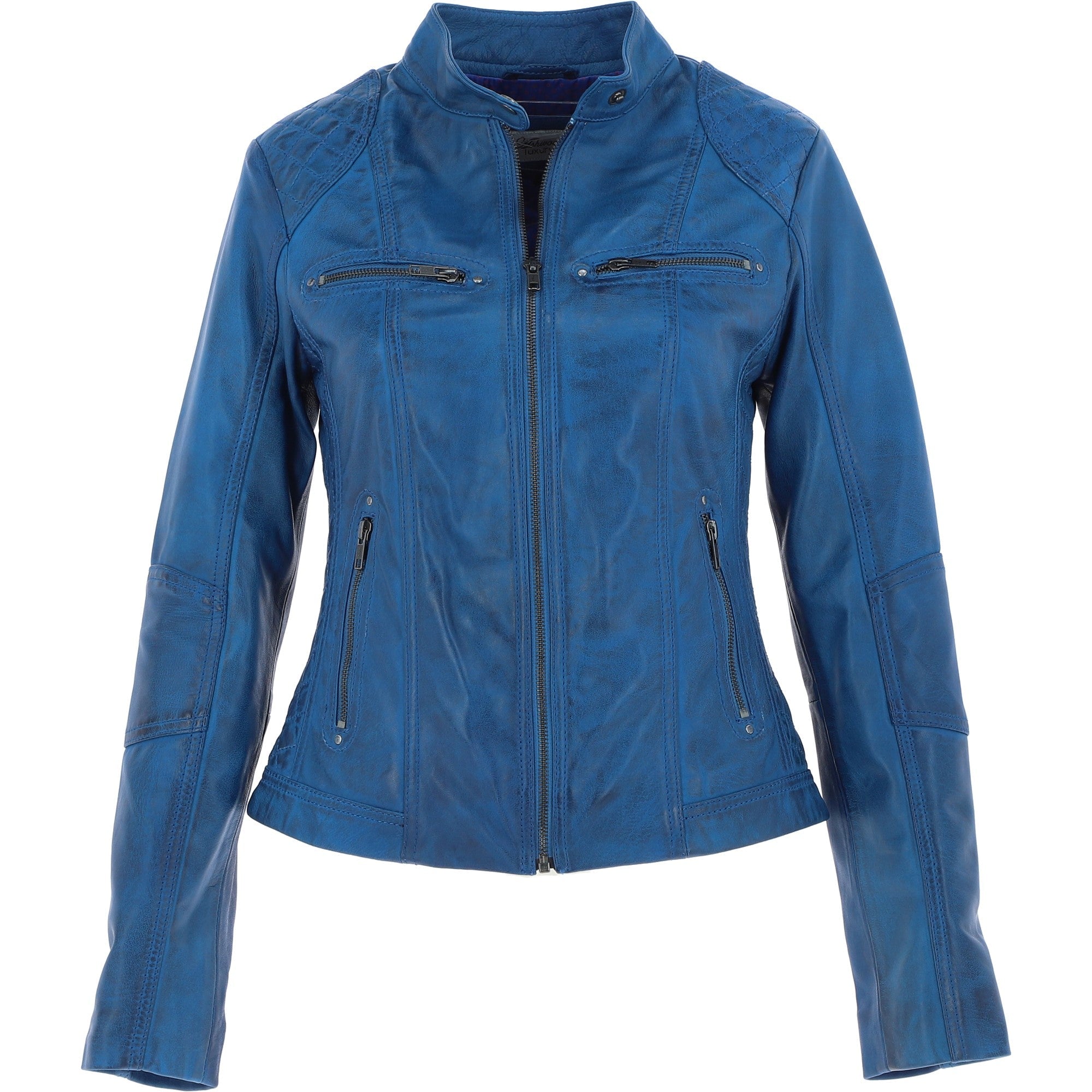 Leather Biker Style Jacket Royal Blue : Awl-1201