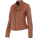 Leather Biker Style Jacket Tan : Awl-1201