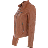 Leather Biker Style Jacket Tan : Awl-1201