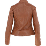 Leather Biker Style Jacket Tan : Awl-1201