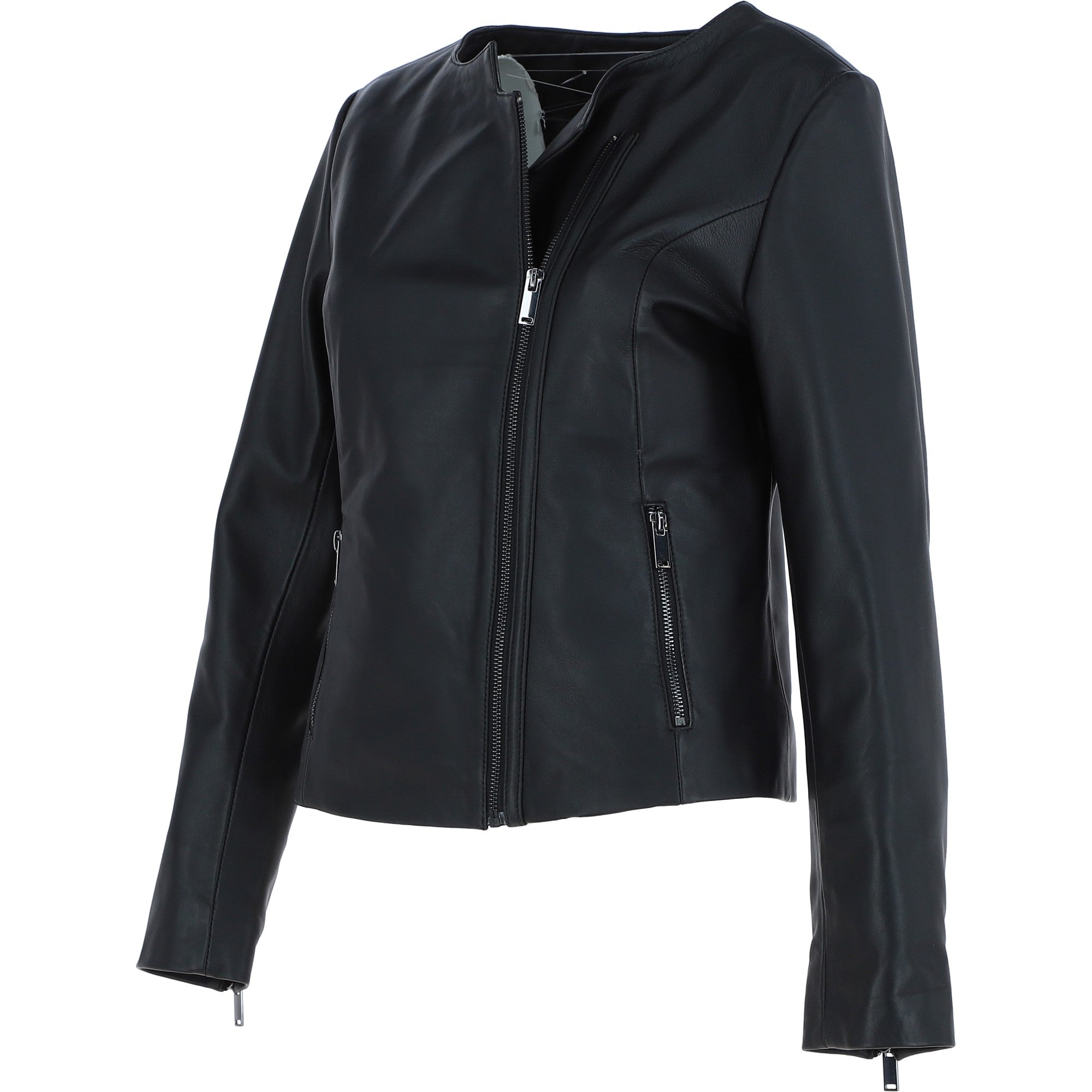 Ashwood Leather Ladies Collarless Side Zip Fashion Jacket Black: AWL-161
