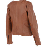 Ashwood Leather Ladies Collarless Side Zip Fashion Jacket Tan: AWL-161
