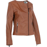 Ashwood Leather Ladies Collarless Side Zip Fashion Jacket Tan: AWL-161