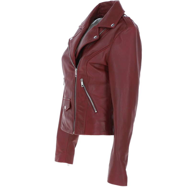 Exquisite Ashwood Leather Ladies Plus Size Biker Jacket Burgundy: AWL-1881 Plus