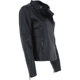 Ashwood Leather Mandarin Collar Ladies Biker Jacket - Black: AWL-2003