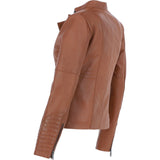 Ashwood Leather Mandarin Collar Ladies Biker Jacket - Tan: AWL-2003