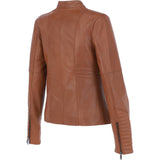 Ashwood Leather Mandarin Collar Ladies Biker Jacket - Tan: AWL-2003
