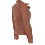 Ashwood Leather Mandarin Collar Ladies Biker Jacket - Tan: AWL-2003