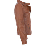 Ashwood Leather Mandarin Collar Ladies Biker Jacket - Tan: AWL-2003