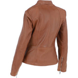 Ladies Veg Tanned Leather Mandarin Collar Biker Jacket Tan: AWL-265