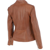 Ladies Veg Tanned Leather Mandarin Collar Biker Jacket Tan: AWL-265