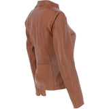 Ladies Veg Tanned Leather Mandarin Collar Biker Jacket Tan: AWL-265