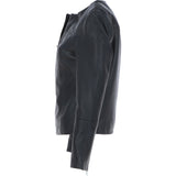 Women's Collarless Leather Fashion Jacket Black: AWL-284
