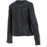 Women's Collarless Leather Fashion Jacket Black: AWL-284