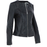 Women's Collarless Leather Fashion Jacket Black: AWL-284