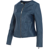 Women's Collarless Leather Fashion Jacket Navy: AWL-284