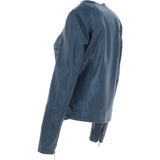 Women's Collarless Leather Fashion Jacket Navy: AWL-284