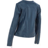 Women's Collarless Leather Fashion Jacket Navy: AWL-284