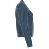 Women's Collarless Leather Fashion Jacket Navy: AWL-284
