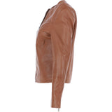 Women's Collarless Leather Fashion Jacket Tan: AWL-284
