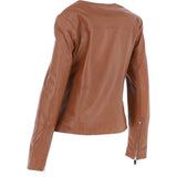 Women's Collarless Leather Fashion Jacket Tan: AWL-284