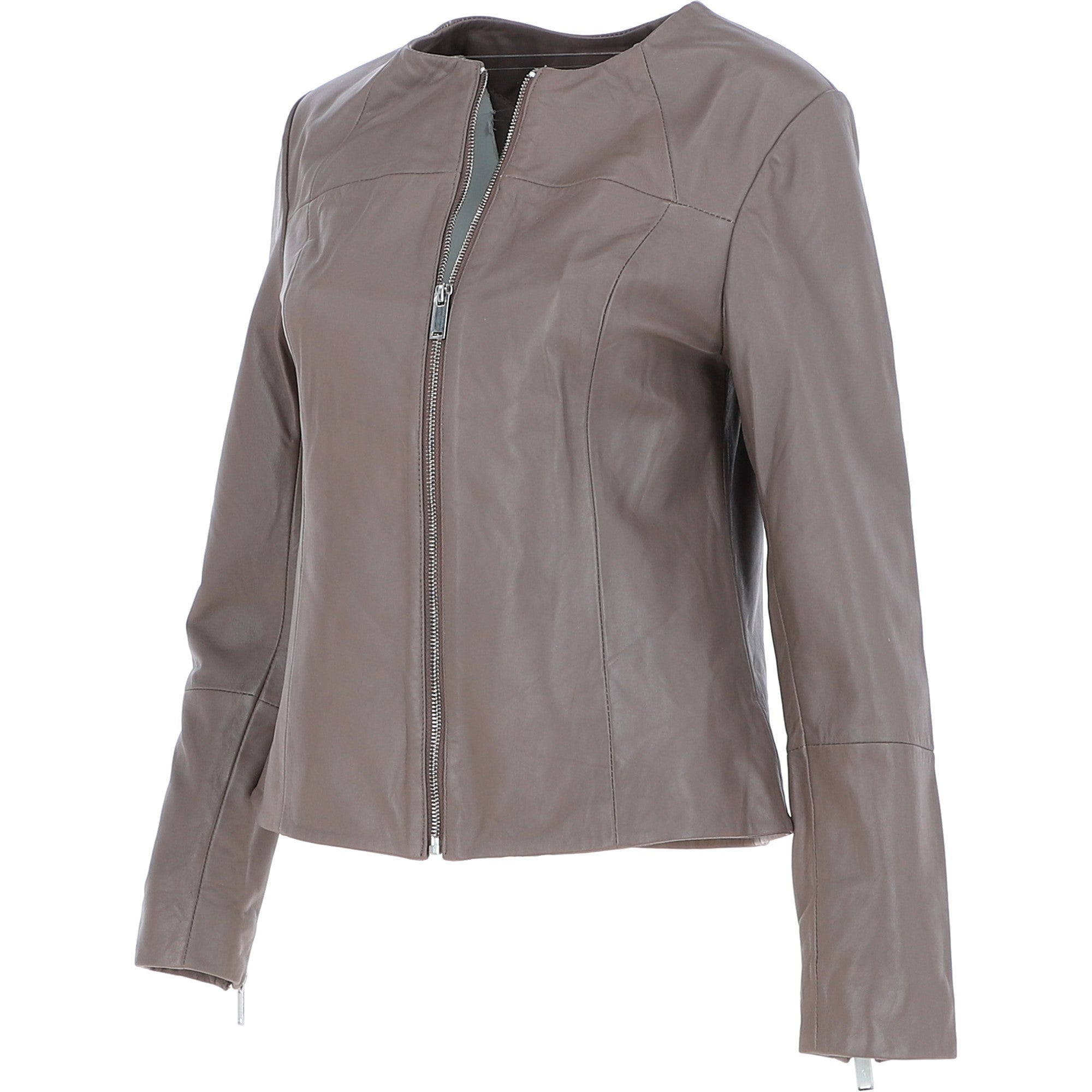 Women's Collarless Leather Fashion Jacket Taupe: AWL-284