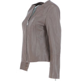 Women's Collarless Leather Fashion Jacket Taupe: AWL-284