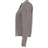 Women's Collarless Leather Fashion Jacket Taupe: AWL-284