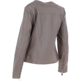 Women's Collarless Leather Fashion Jacket Taupe: AWL-284
