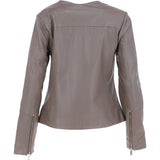Women's Collarless Leather Fashion Jacket Taupe: AWL-284