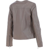 Women's Collarless Leather Fashion Jacket Taupe: AWL-284