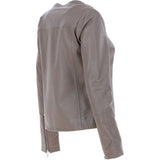 Women's Collarless Leather Fashion Jacket Taupe: AWL-284