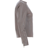 Women's Collarless Leather Fashion Jacket Taupe: AWL-284