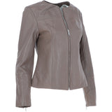 Women's Collarless Leather Fashion Jacket Taupe: AWL-284