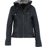 Womens Two-In-One Leather Hooded Jacket Black: awl-484