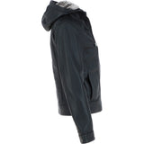 Womens Two-In-One Leather Hooded Jacket Black: awl-484