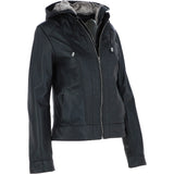 Womens Two-In-One Leather Hooded Jacket Black: awl-484