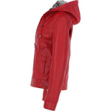 Womens Two-In-One Leather Hooded Jacket Red: awl-484