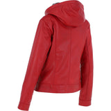 Womens Two-In-One Leather Hooded Jacket Red: awl-484