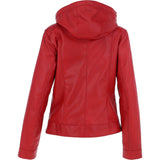 Womens Two-In-One Leather Hooded Jacket Red: awl-484