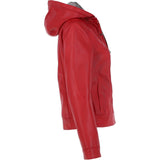 Womens Two-In-One Leather Hooded Jacket Red: awl-484