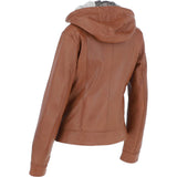 Womens Two-In-One Leather Hooded Jacket Tan: awl-484