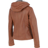 Womens Two-In-One Leather Hooded Jacket Tan: awl-484