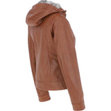 Womens Two-In-One Leather Hooded Jacket Tan: awl-484