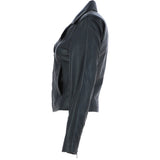 Ladies Veg Tanned Leather Plain Biker Jacket Black: AWL-79